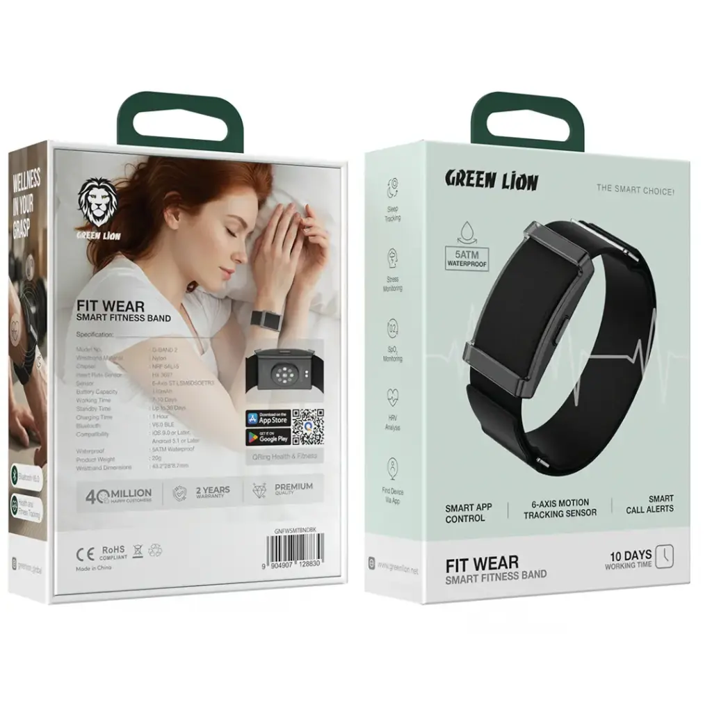 Green Lion Fit Wear Smart Fitness Band - Black