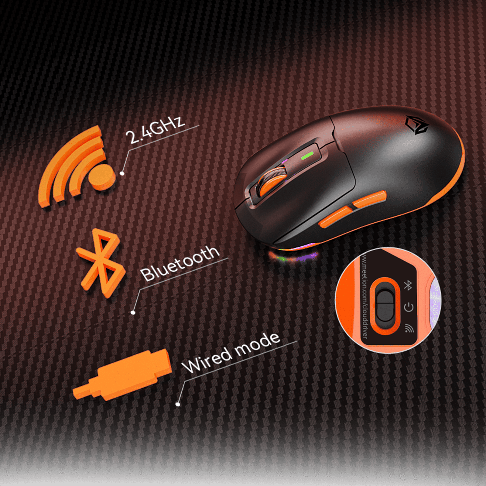 Meetion Air GW24 [2.4G/BT/USB] Wireless Mouse (Black) 21,250 IQD