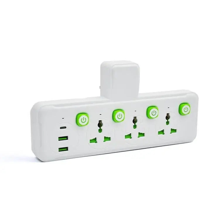 Wall Power Strip K04, 3 Sockets, 2 USB, 1 Type-C, 2500W - White