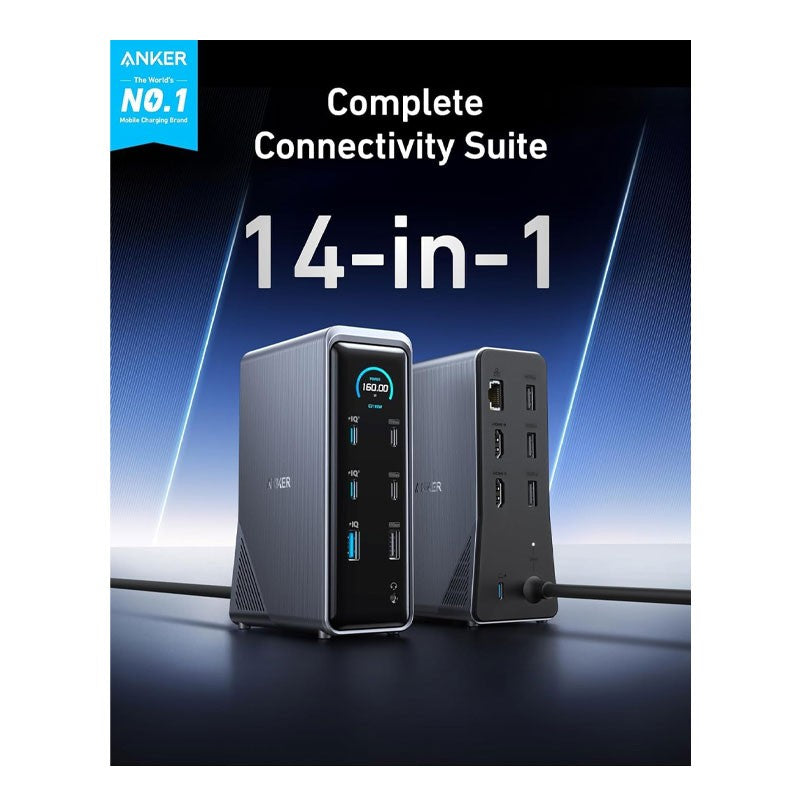 Anker Prime Charging Docking Station ( 14-in-1, Dual Display, 160w ) Gray – A83b62a1