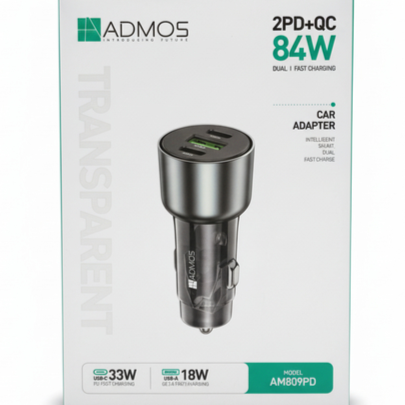 Admos Car Fast Charging Adapter 2PD x 33w, USB 18w 3.0 QC