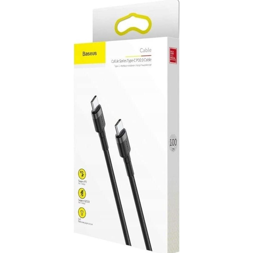 Baseus Cafule Type-C PD2.0 60W Flash Charging Data Line (20V 3A) 1M - Gray/Black