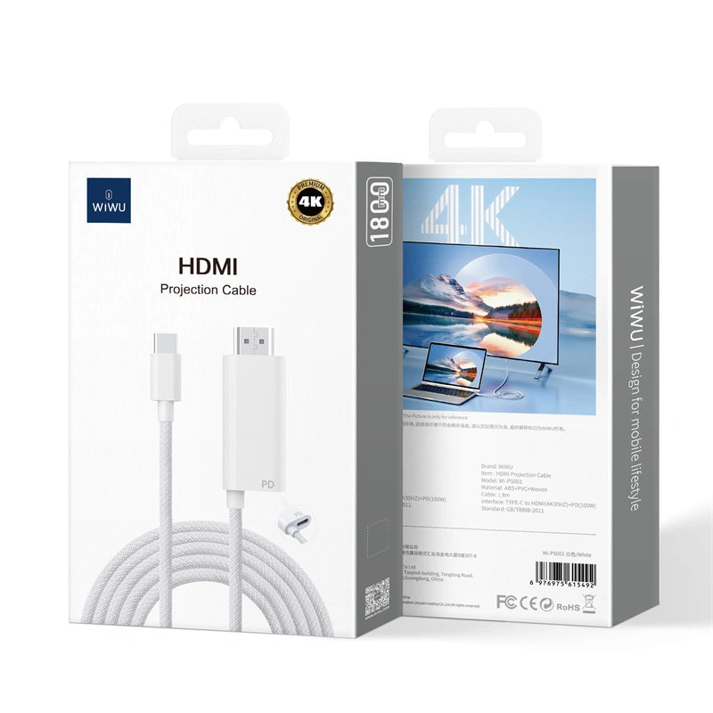 wiwu HDMI to type C Projection Cable - Wi-PS001 Cable White