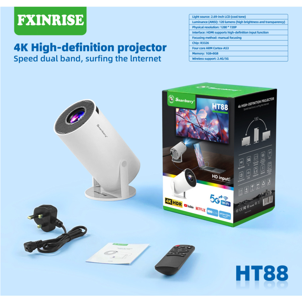 Smartbarry Smart Projector HT88 4K HDR Android With 5G Wifi