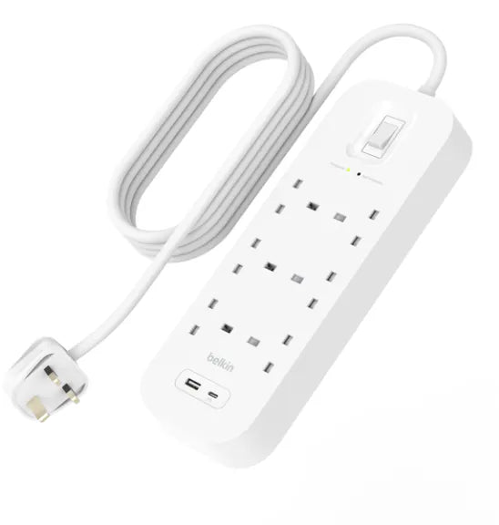 Belkin Connect Surge Protector with USB-C and USB-A Ports (6 Outlet with 1 USB-C & 1 USB-A, 2 meter)