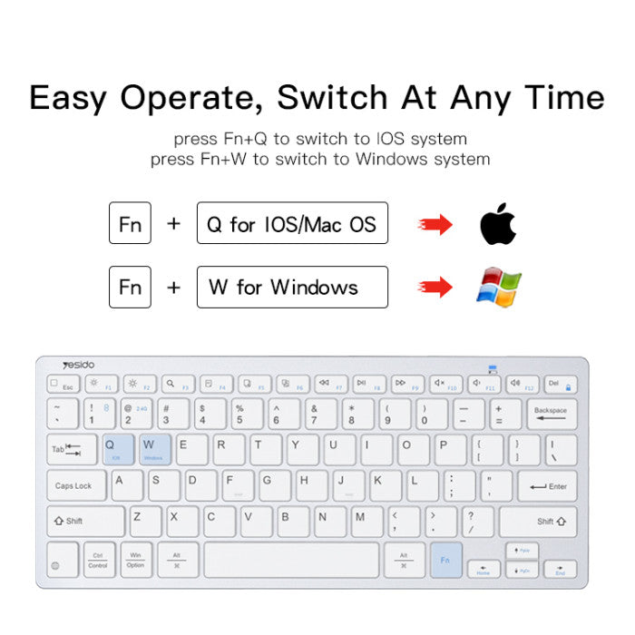 yesido KB11 Mini Design 2.4G Wireless And bluetooth Connected Magic Keyboard For Laptop, Computer, Tablet