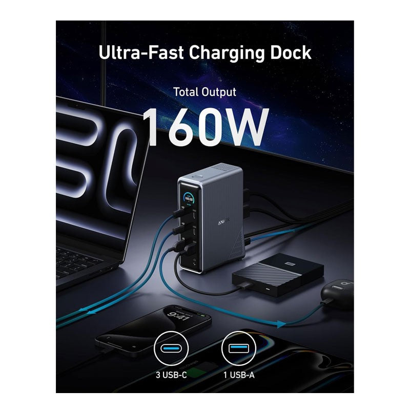Anker Prime Charging Docking Station ( 14-in-1, Dual Display, 160w ) Gray – A83b62a1