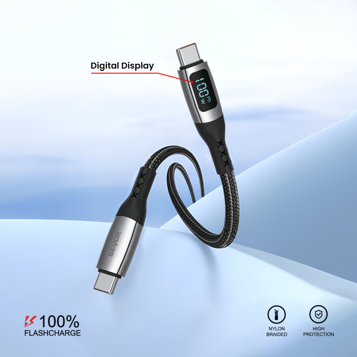 BEYOX USB-C to USB-C PD 100W Fast Charging & Data Cable 1 Meter