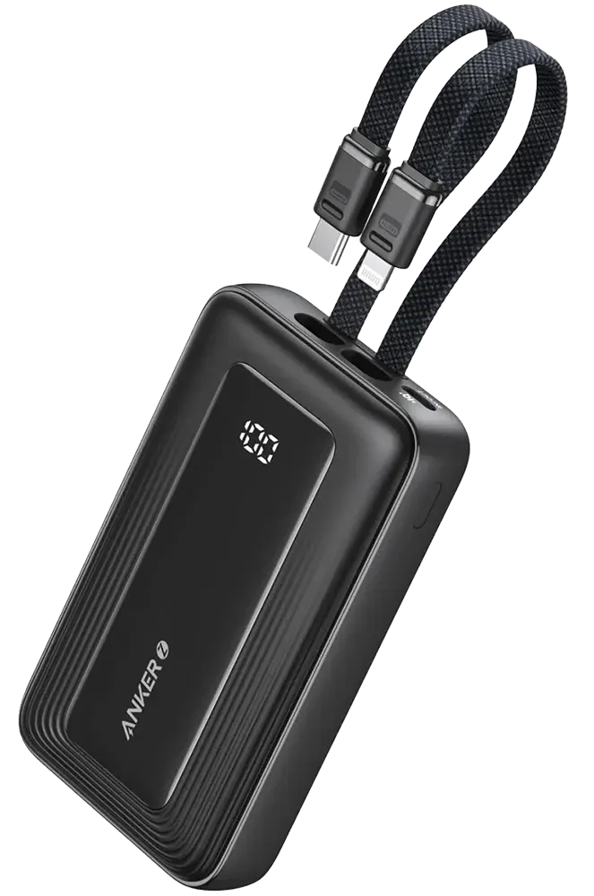 Anker Zolo Power Bank MFi Certified Lightning Cable (10K, 30W Built-in USB-C Cable and Lightning Cable) - A1680H11