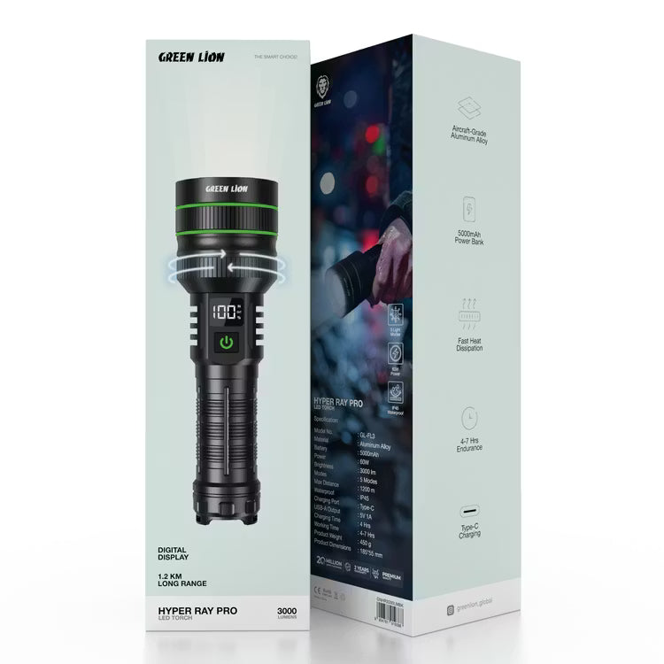 Green Lion Hyper Ray Pro LED Torch - Black