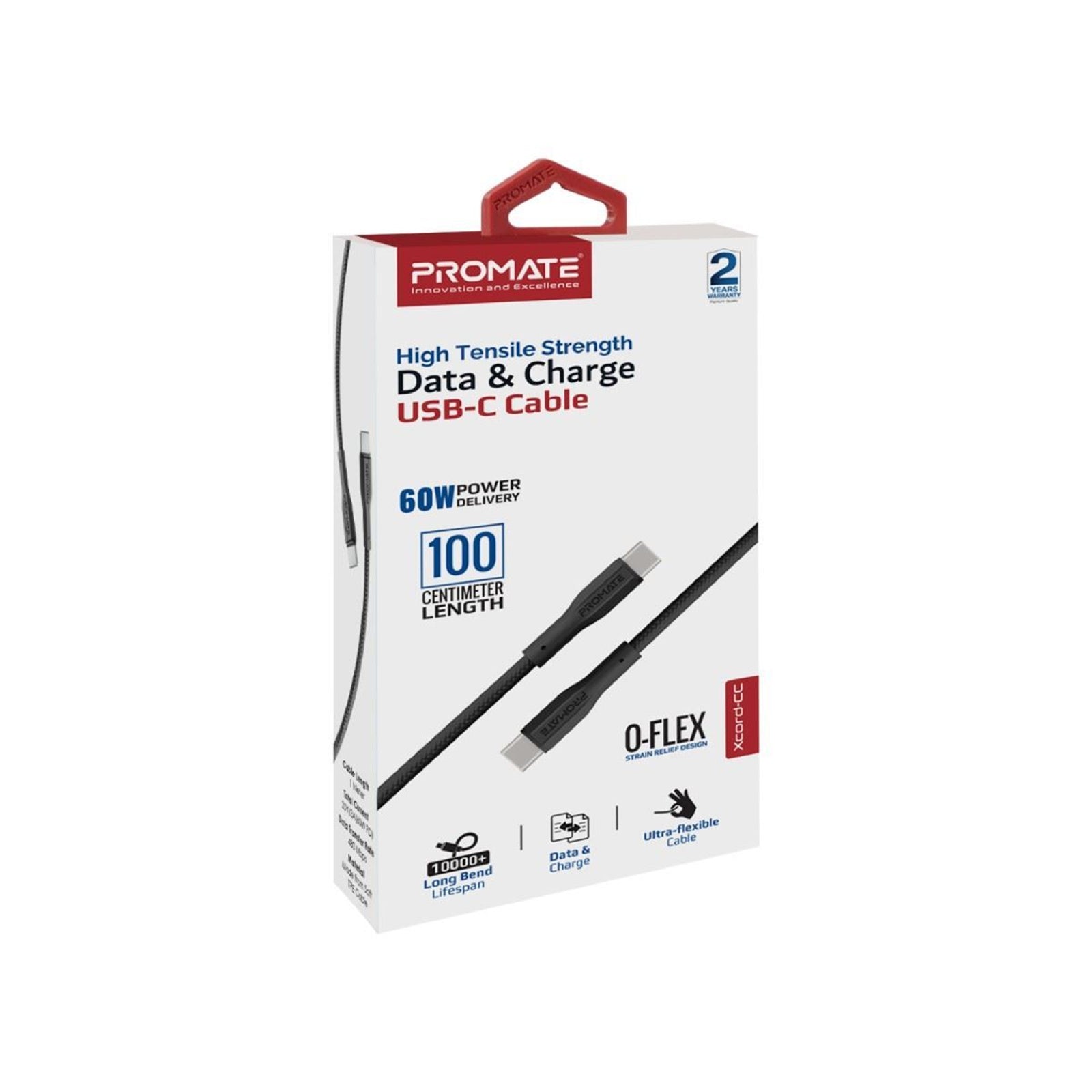Promate USB-C to USB-C Cable, Premium 60W Power Delivery Fast Charging Type-C Cable