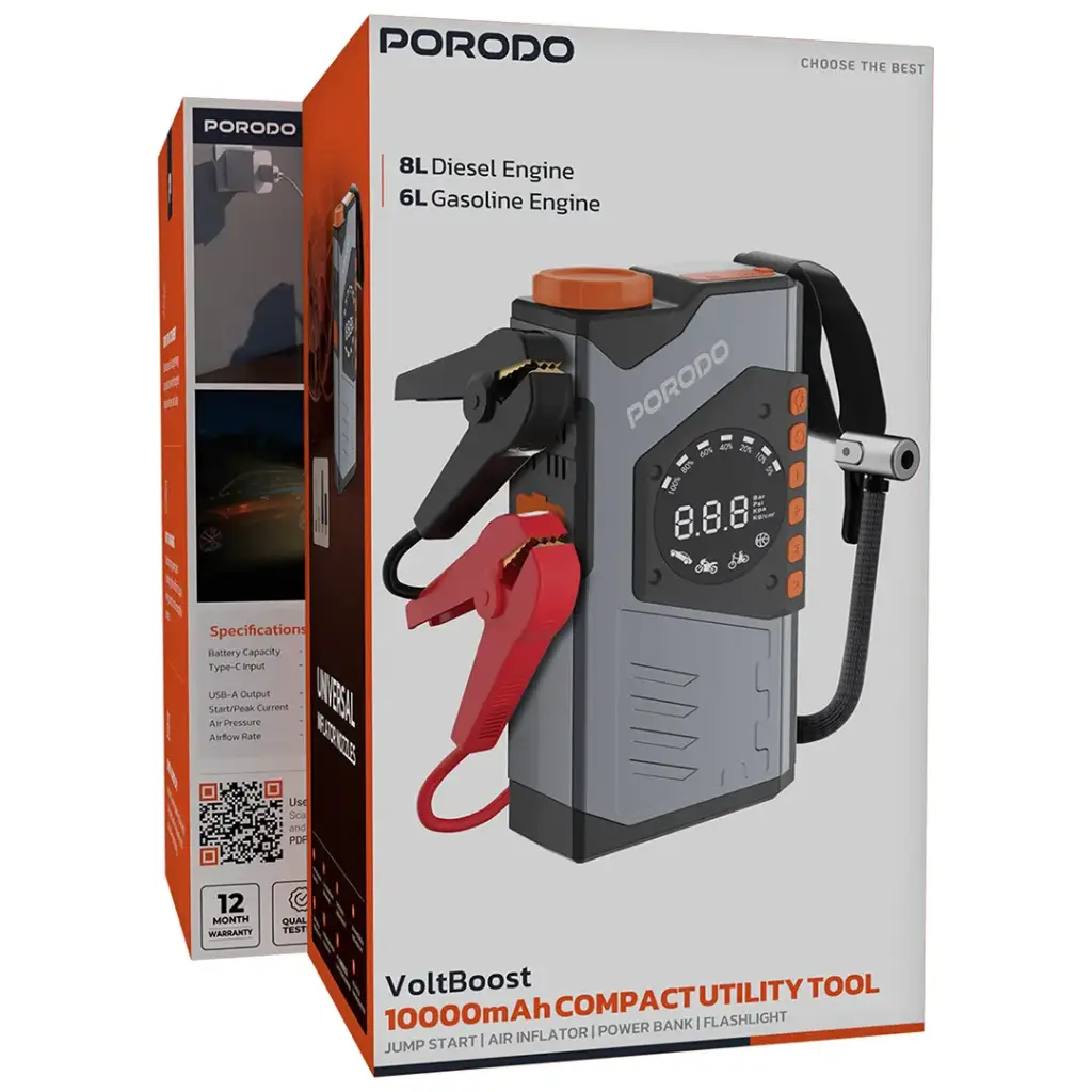 Porodo VoltBoost 10000mAh Compact Utility Tool - Gray
