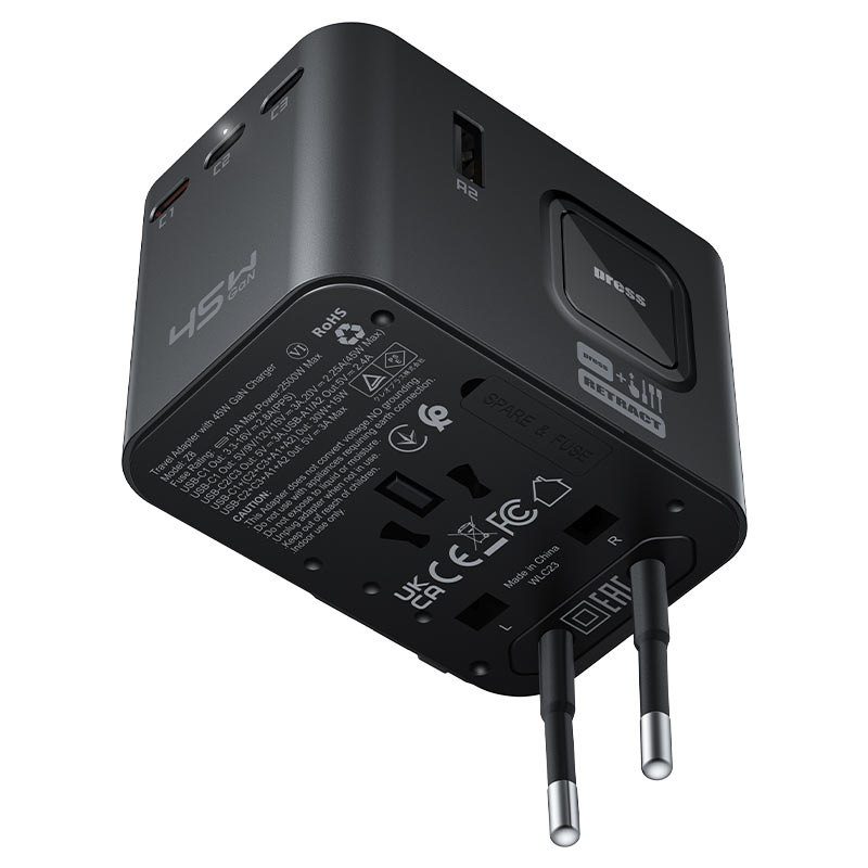 ACEFAST  TRAVEL PLUG ADAPTER UNIVERSAL SOCKET +5 PORTS 2500W+45W GaN