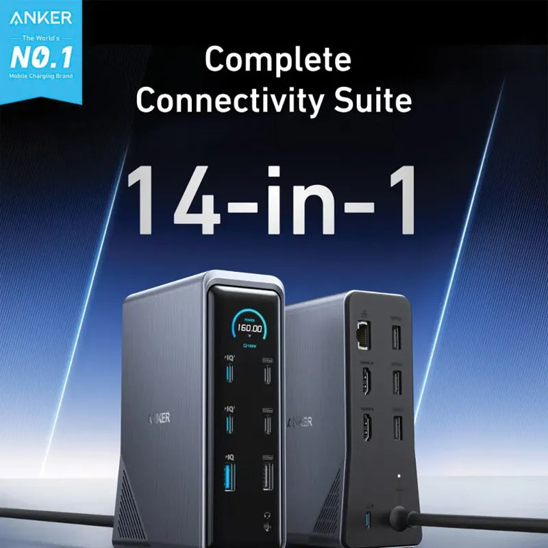 Anker Prime Docking Station ( 14-in-1, Dual Display, 160W ) Gray