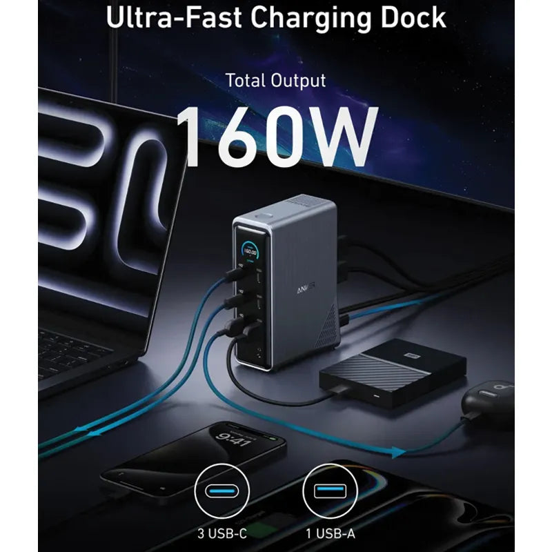 Anker Prime Docking Station ( 14-in-1, Dual Display, 160W ) Gray