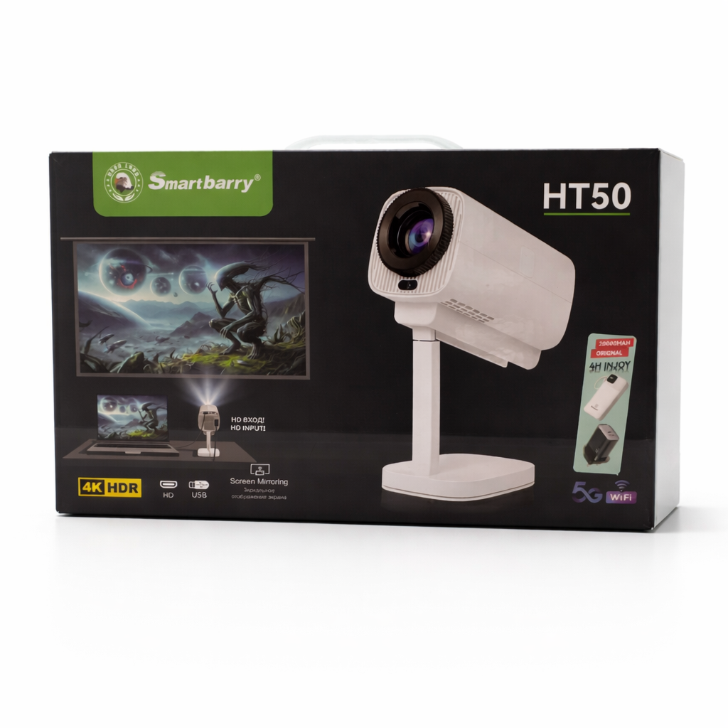 Smartbarry Home projector HT50 4K HDR Projector With 5G WiFi With Screen Mirroring and Power Bank