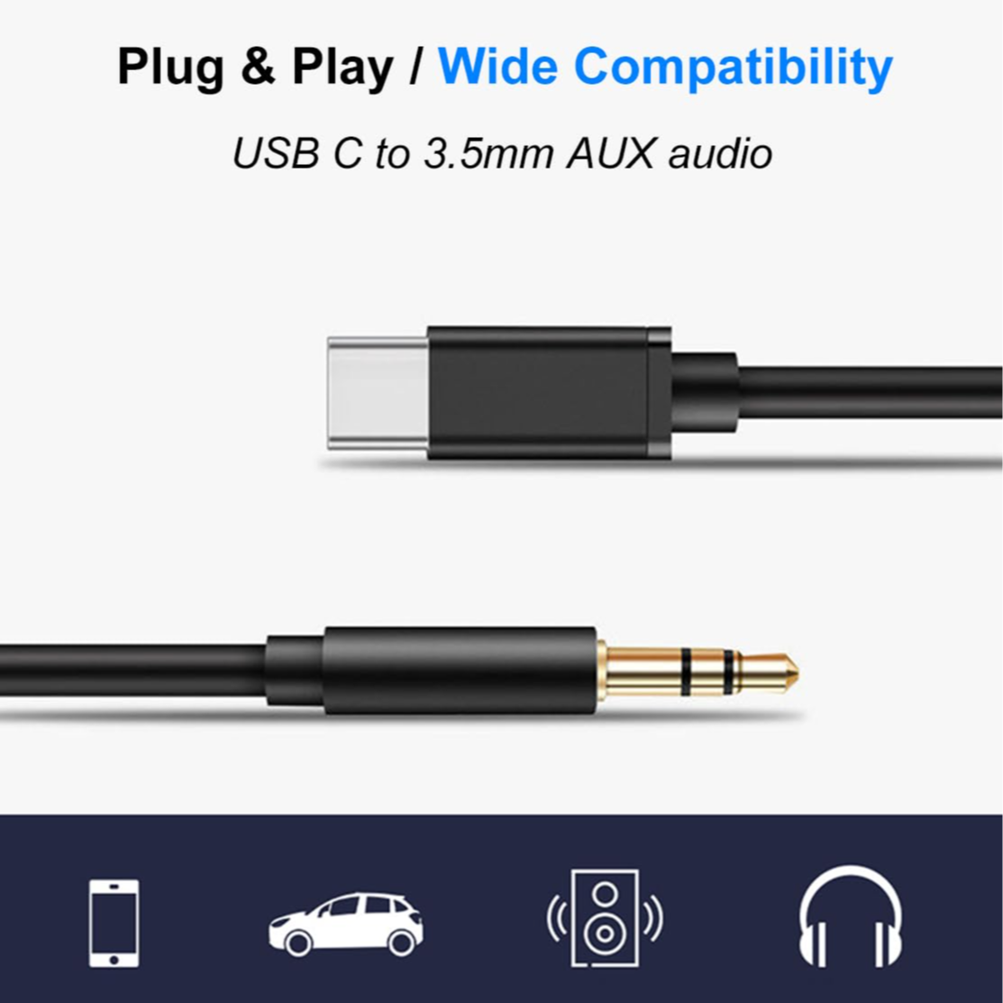 USB C to Aux Cable 3.5ft, Aux to USB C, Type C to Aux
