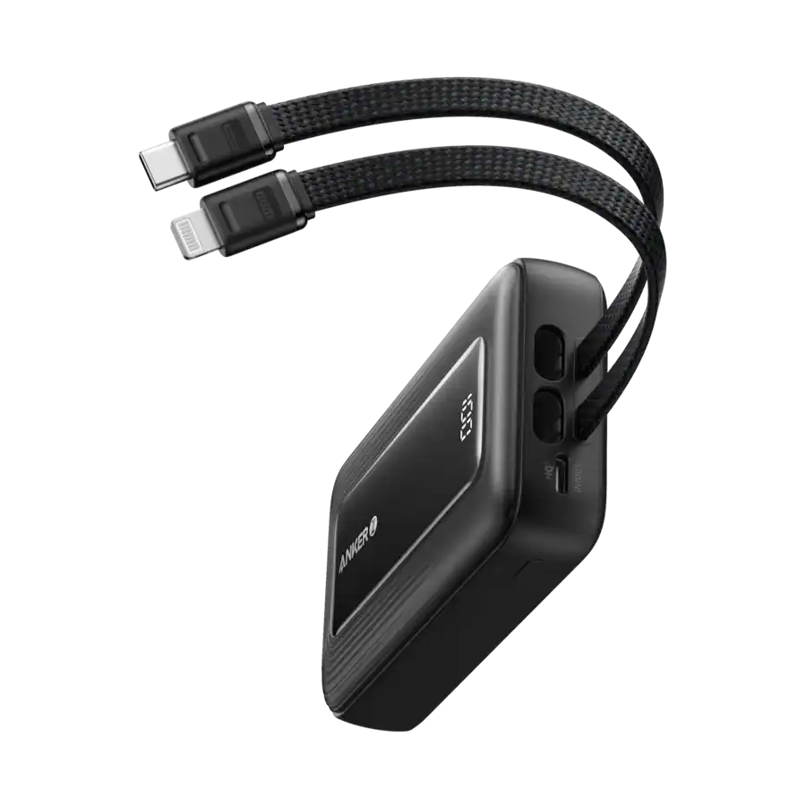 Anker Zolo Power Bank MFi Certified Lightning Cable (10K, 30W Built-in USB-C Cable and Lightning Cable) - A1680H11