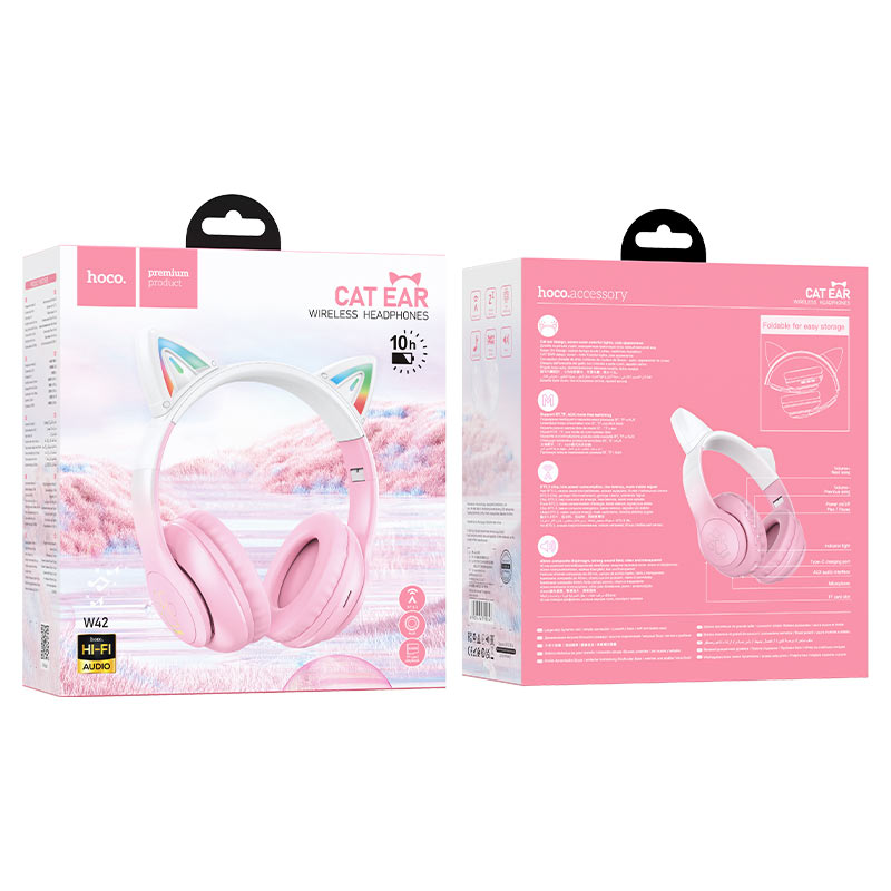 Hoco Cat Ear Wireless Headphones W42- Pink