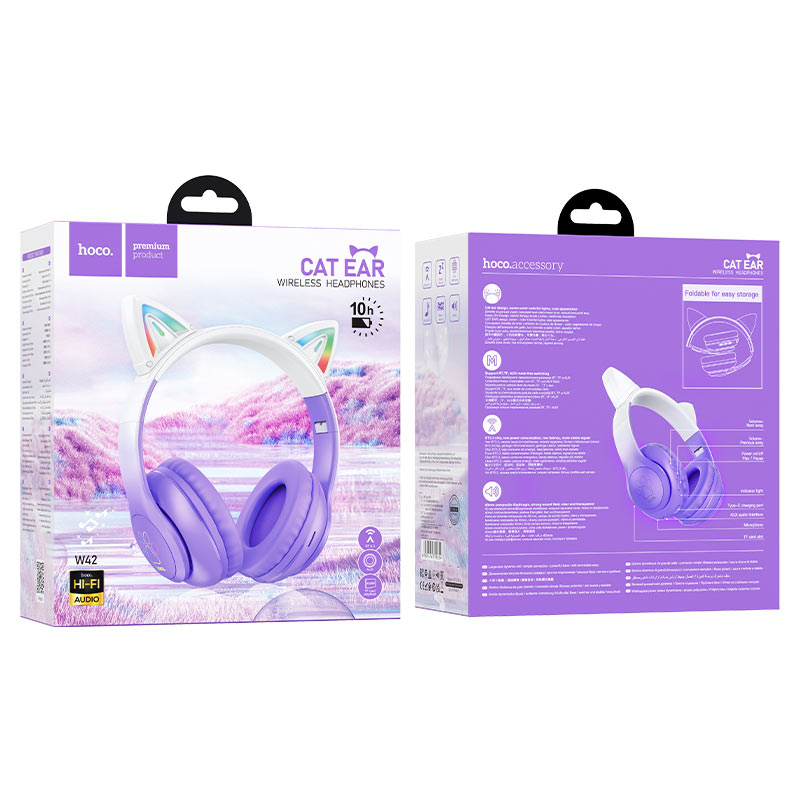 Hoco Cat Ear Wireless Headphones W42- Purple
