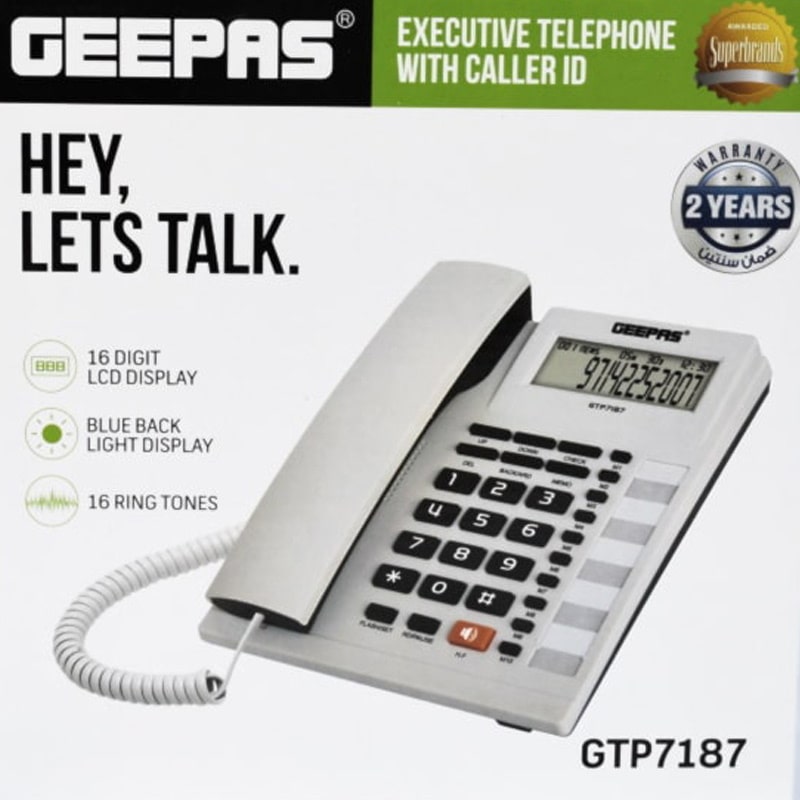 Geepas GTP7187 16 Digits LCD Display Caller ID Telephone – Black