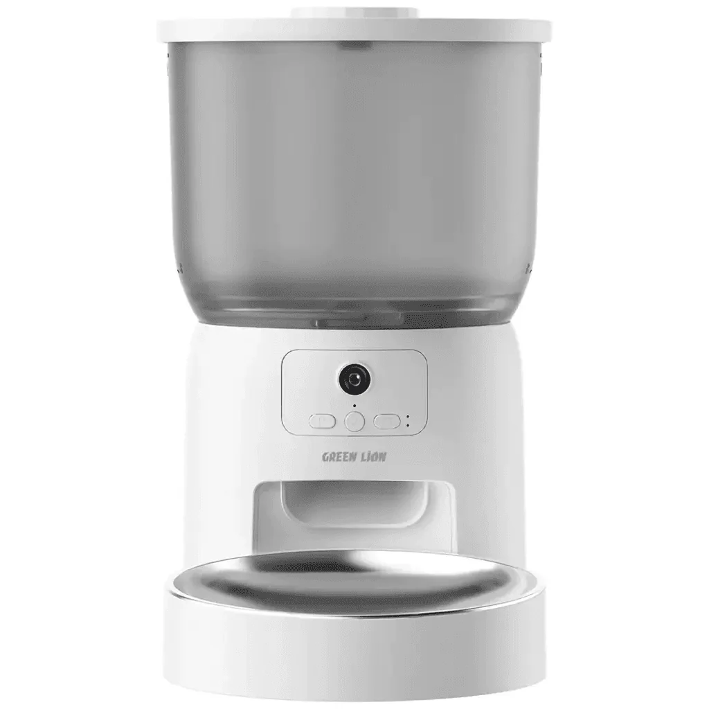 Green Lion Smart Pet Feeder with Stainless Steel Bowl - White